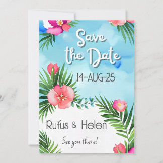 Tropical Blooms Summer Beach Wedding Save the Date Invitation