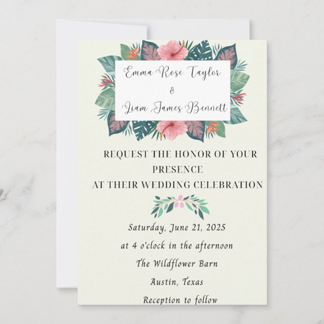 Tropical Blossoms Wedding Invitation (Front)