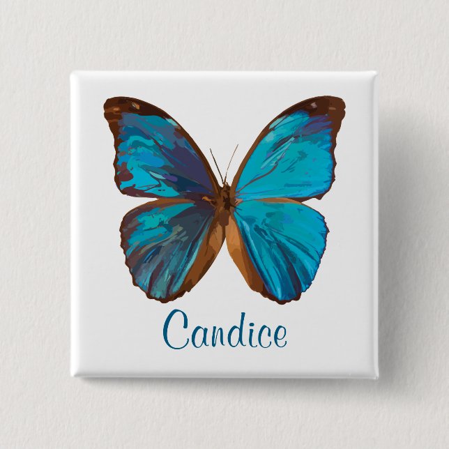 Tropical Blue and Turquoise Gem Coloured Butterfly 15 Cm Square Badge (Front)