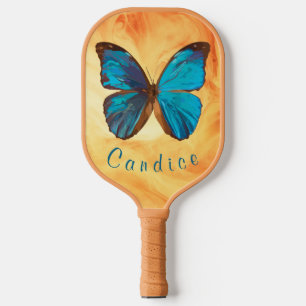 Tropical Blue and Turquoise Gem Coloured Butterfly Pickleball Paddle