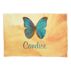 Tropical Blue and Turquoise Gem Coloured Butterfly Pillowcase