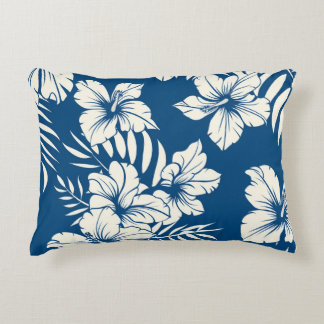 Tropical Blue and White Floral Accent Pillow