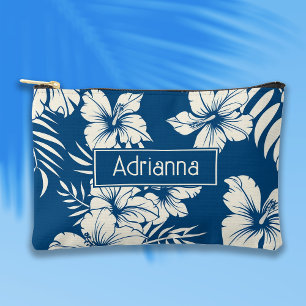 Tropical Blue and White Floral Accessory Pouch