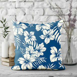 Tropical Blue and White Floral  Cushion