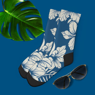 Tropical Blue and White Floral Socks