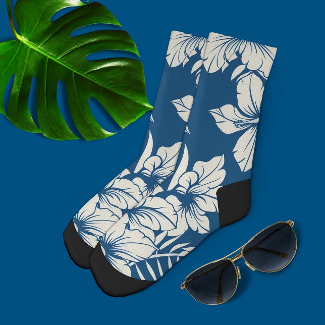 Tropical Blue and White Floral  Socks (Creator Uploaded)