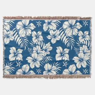 Tropical Blue and White Floral Throw Blanket