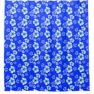 Tropical Blue And White Hawaii Turtle Shower Curta Curtain