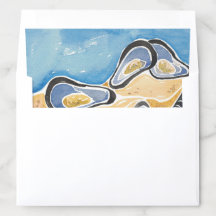 Tropical Blue and Yellow Watercolor Mussels Beach