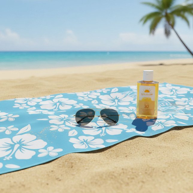 Tropical Blue Beach Flowers Beach Towel (Creator Uploaded)