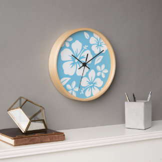 Tropical Blue Beach Flowers Clock