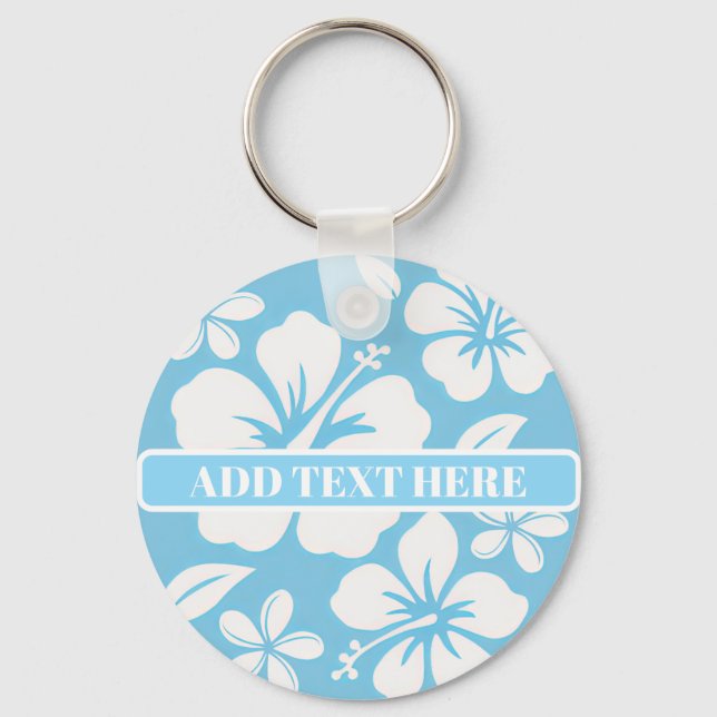 Tropical Blue Beach Flowers Key Ring (Front)
