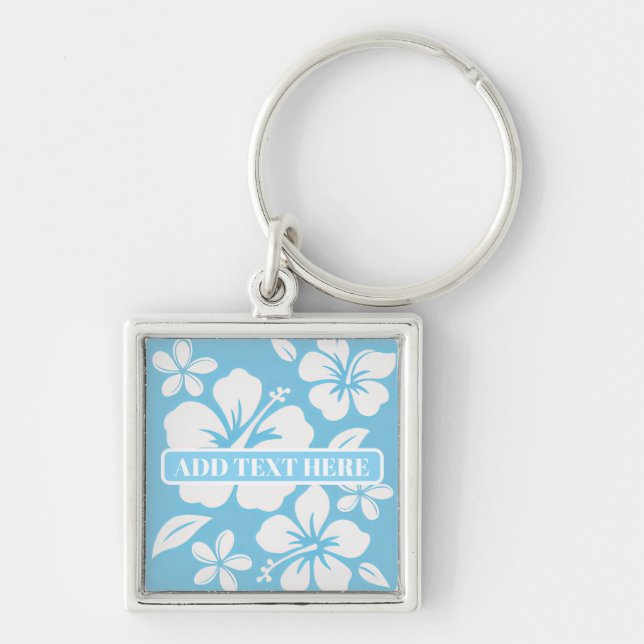 Tropical Blue Beach Flowers Key Ring (Front)
