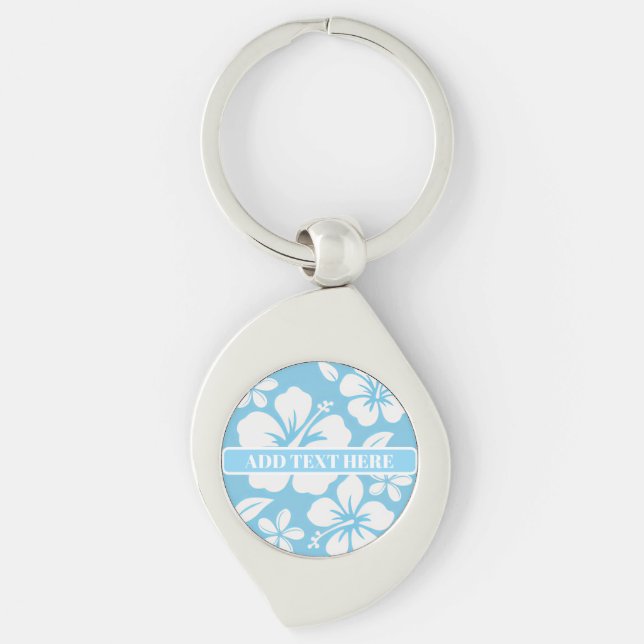 Tropical Blue Beach Flowers Key Ring (Front)
