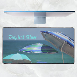 Tropical Blue Beach Umbrellas Photographic Beach Desk Mat