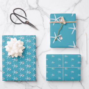 Tropical Blue Christmas Starfish n Ornaments  Wrapping Paper Sheet