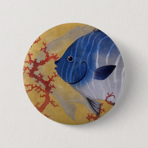 Tropical Blue Fish Vintage Coral Marine Ocean Life 6 Cm Round Badge