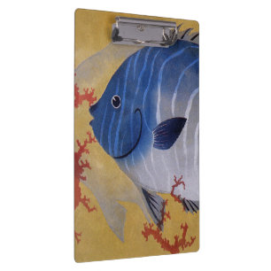 Tropical Blue Fish Vintage Coral Marine Ocean Life Clipboard