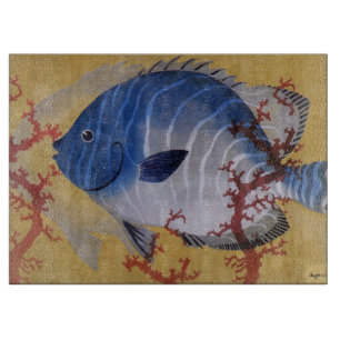Tropical Blue Fish Vintage Coral Marine Ocean Life Cutting Board