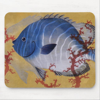 Tropical Blue Fish Vintage Coral Marine Ocean Life Mouse Pad