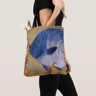 Tropical Blue Fish Vintage Coral Marine Ocean Life Tote Bag