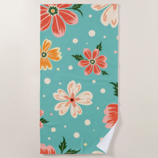 Tropical Blue Floral Beach Towel