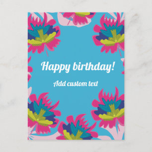 Tropical blue floral colourful for birthday custom postcard