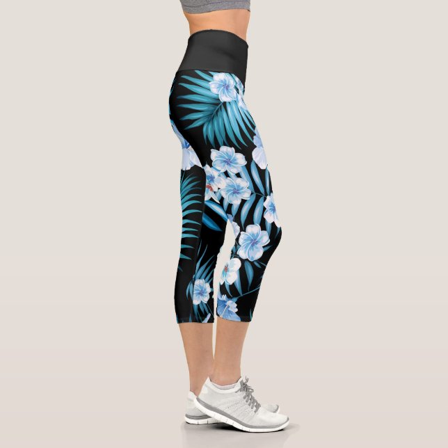 Tropical Blue Floral High Waisted Capris (Right)