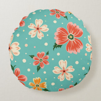 Tropical Blue Floral Round Cushion