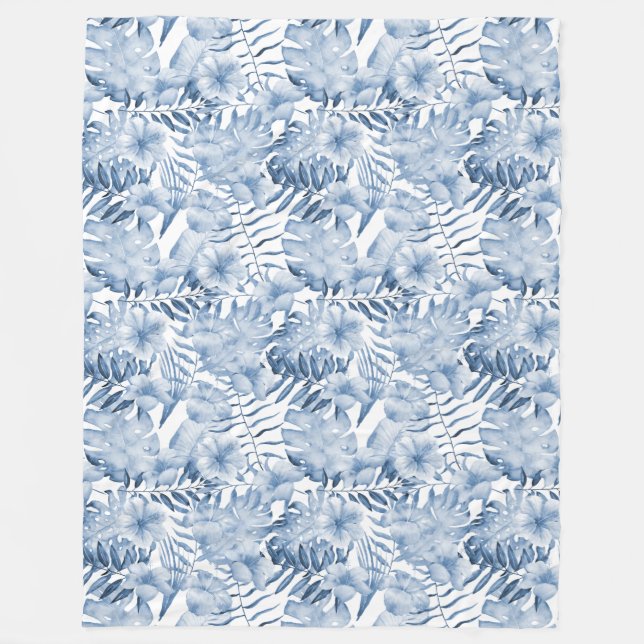 Tropical Blue Flowers Fleece Blanket (Front)
