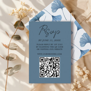Tropical Blue Ginkgo Leaf Wedding RSVP Card