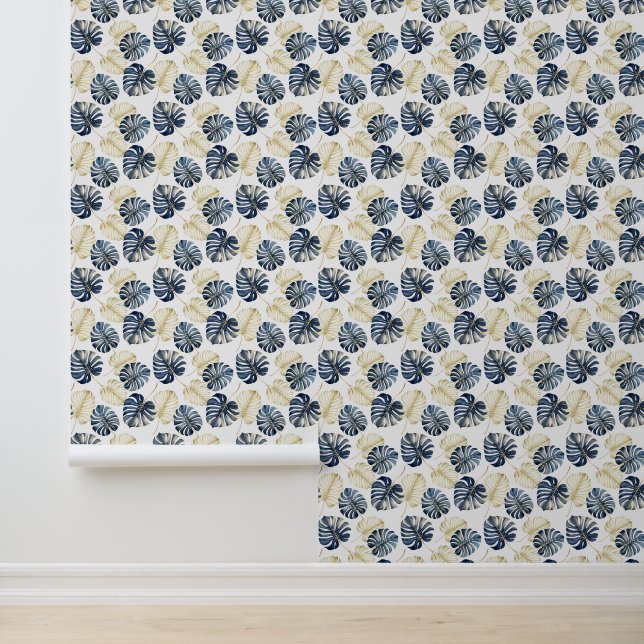 Tropical Blue Gold Leaves Wallpaper (Application)