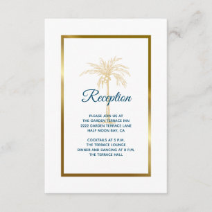 Tropical Blue Gold Palm Tree Wedding Reception Enclosure Card