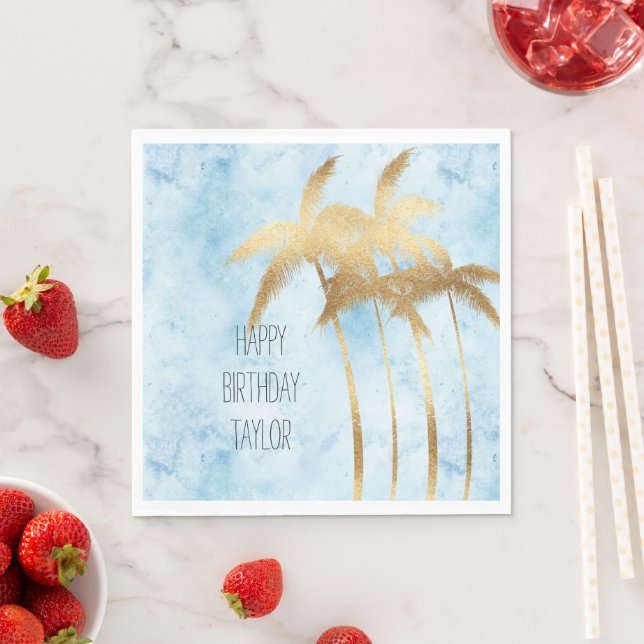 Tropical Blue Gold Palm Trees    Napkin (Insitu)