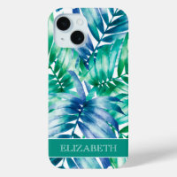 Tropical Blue Green Palm Fronds Personalised Name