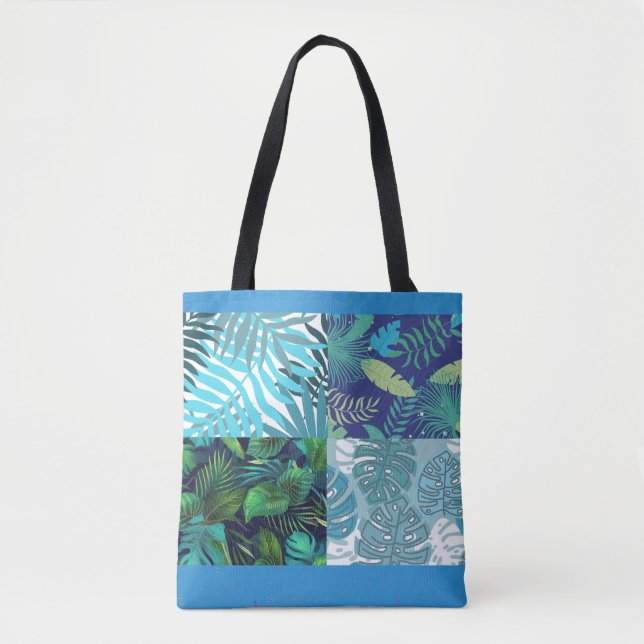 Tropical Blue Hawaii Crazy Quilt  Tote Bag (Front)