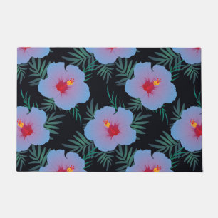 Tropical blue hibiscus dark base doormat