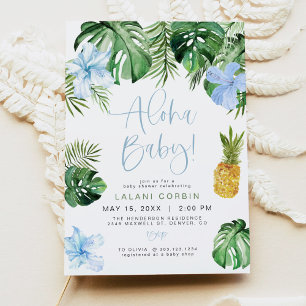 Tropical Blue Hibiscus Luau Baby Shower Invitation