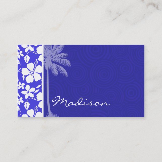 Tropical Blue Hibiscus; Palm Business Card (Front)