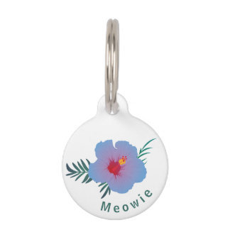 Tropical blue hibiscus pet tag