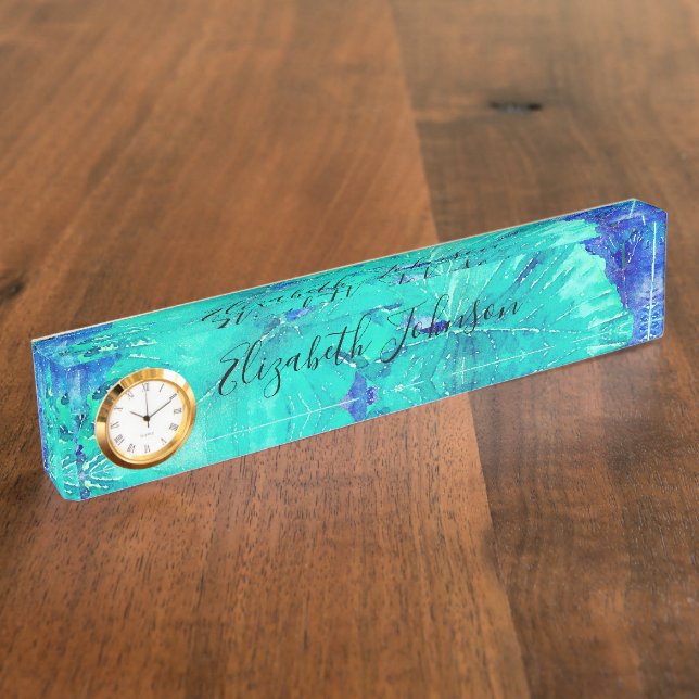 Tropical Blue Leaf Pattern Nameplate (Side)