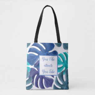 Tropical Blue Leaves Motivational Tote Bag