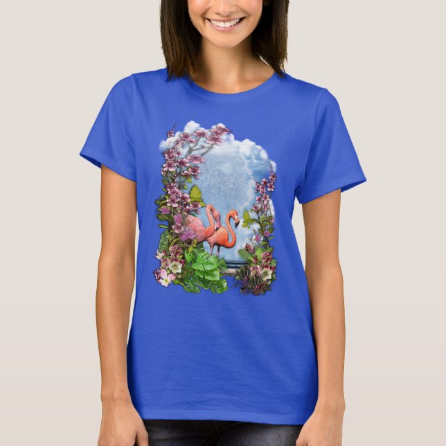 Tropical Blue Marble Flamingo Palace T-Shirt (Front)