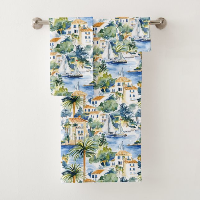 Tropical Blue Mediterranean   Bath Towel Set (Insitu)