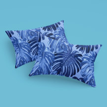 Tropical Blue Monstera Jungle Leaves Pattern