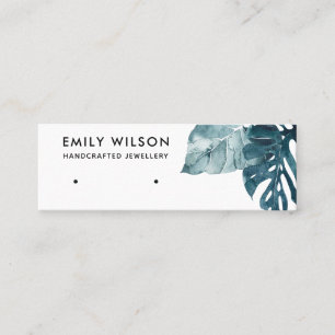 TROPICAL BLUE MOSTERA FAUNA STUD EARRING DISPLAY MINI BUSINESS CARD
