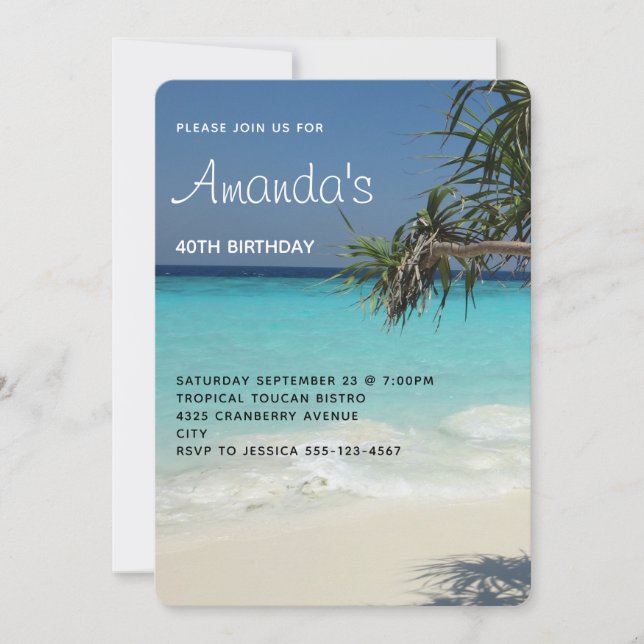 Tropical Blue Ocean Beach Scene Photo Birthday Invitation (Front)