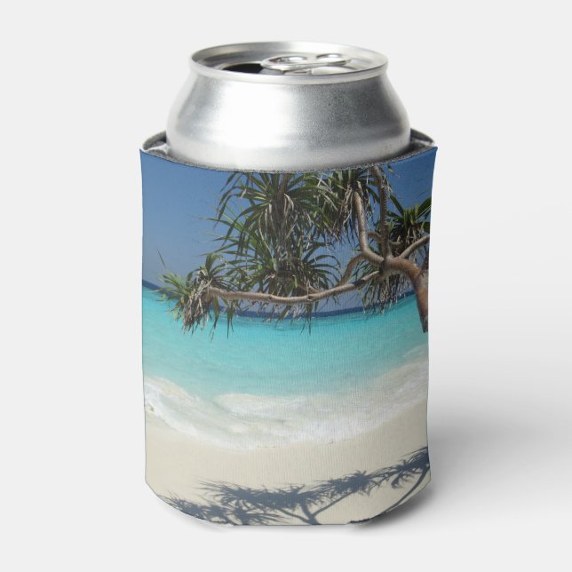 Tropical Blue Ocean Beach Scene Photo Can Cooler (Can Front)