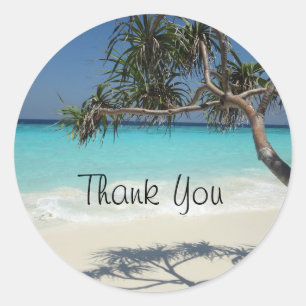 Tropical Blue Ocean Beach Scene Photo Classic Round Sticker