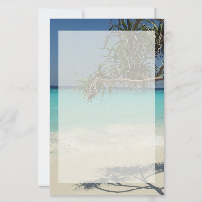 Tropical Blue Ocean Beach Scene Photo Stationery (Front)